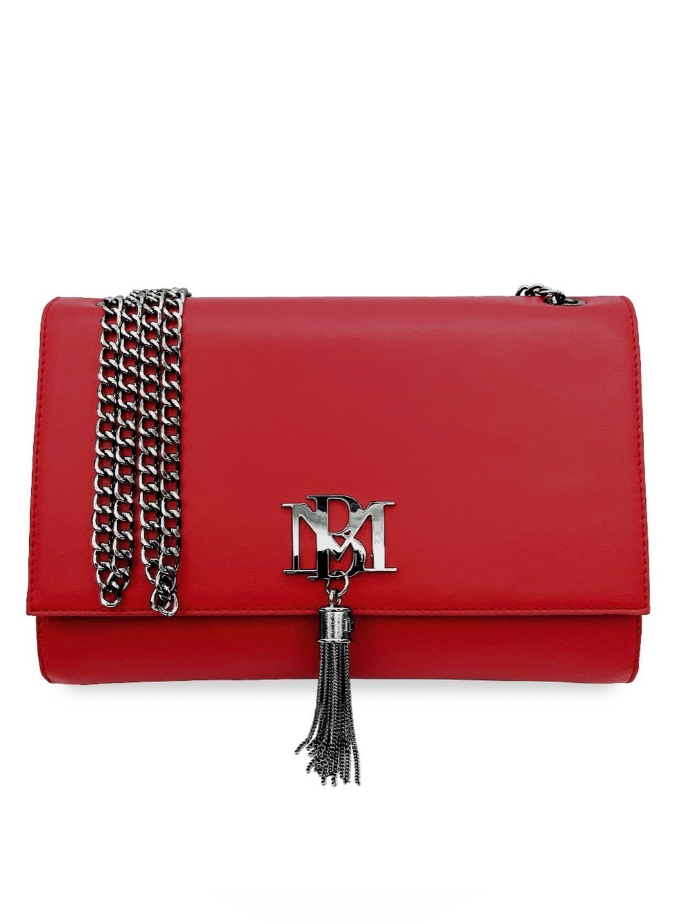 Badgley Mischka Crimson Vegan Leather Crossbody Gun Metal Chain & Tassel NWT